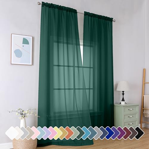 Hunter Green Sheer Curtains 96 Inches Long 2 Panels (Hunter Green / 42"W x 96"L (Pack of 2))