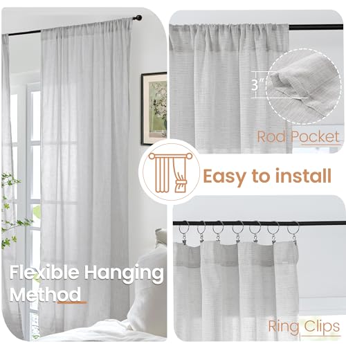 Light Grey Linen Curtains 40 Inch Length (Light Grey / 42"W x 40"L (Pack of 2))