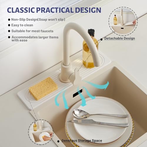 Stone Faucet Mat for Kitchen Sink (White.15.8" x 3.9")