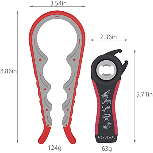 Jar Opener 5 in 1 Multi Function Can Opener Bottle Opener Kit with Silicone Handle Easy to Use for Children (Apple Red)