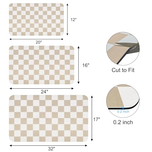 Checkered Dish Drying Mat for Kitchen Counter (Beige / 24" x 16")