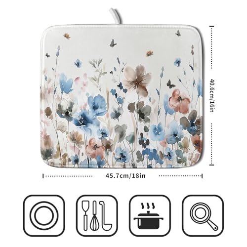 Watercolor Floral Dish Drying Mat (18" x 16")