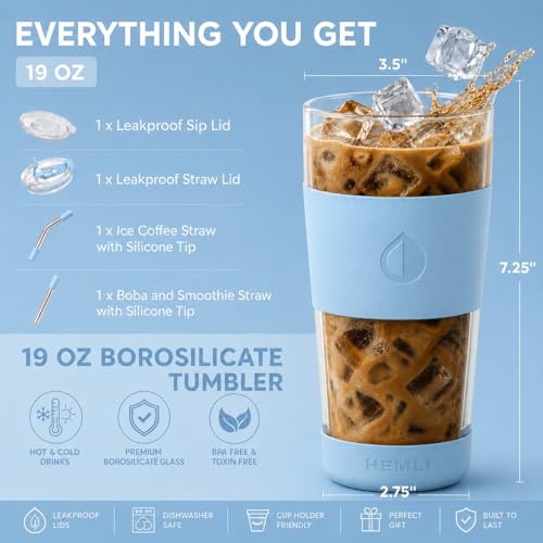 19 oz. Double Wall Glass Coffee Tumbler (Light Blue)