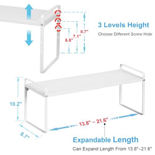 Set of 2 Expandable Cabinet Shelf Organizer (2 Pack:13.8"-21.6"Long / White)