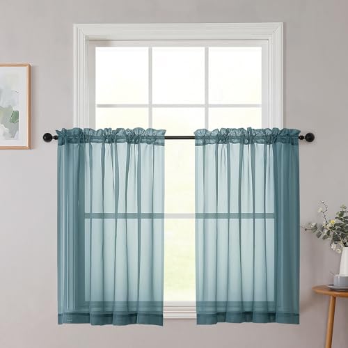 Cafe Curtains 36 Inch Length Tier 2 Pieces (Dusty Blue / 42"W x 36"L (Pack of 2))