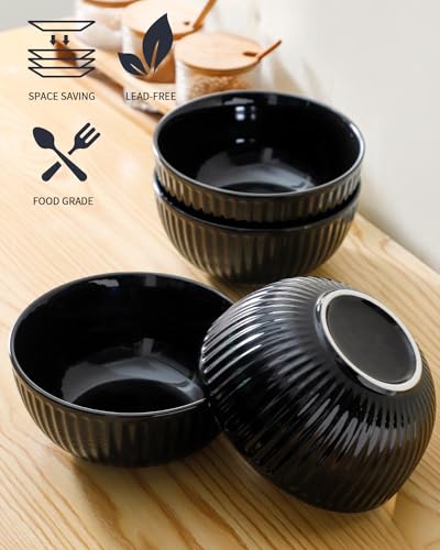 7 Inch Large Serving Bowls Set of 4 (Black / 42 Oz)
