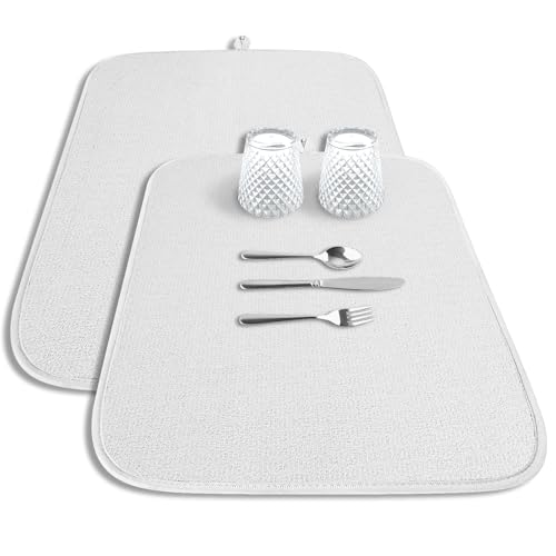 2 Pack Dish Drying Mat for Kitchen Counter (White / 20" x 14")