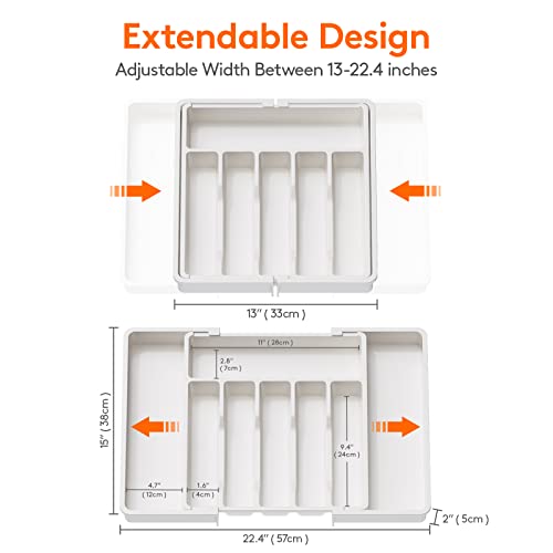 Extra Large Silverware Drawer Organizer (White / XL (13-22''W x 15''D))