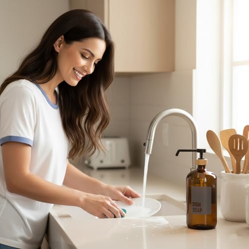 Amber Glass Dish Soap Dispenser for Kitchen Sink 1 Liter (Amber - Dish Soap 1 Ltr)