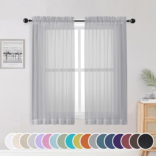 Light Grey Sheer Curtains 54 Inch Length for Living Room Bedroom 2 Panels Set (Light Grey / 42"W x 54"L (Pack of 2))