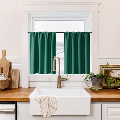 100% Blackout Short Curtains for Small Window (100% Blackout - Dark Green / 29"W x 30"L (Pack of 2))