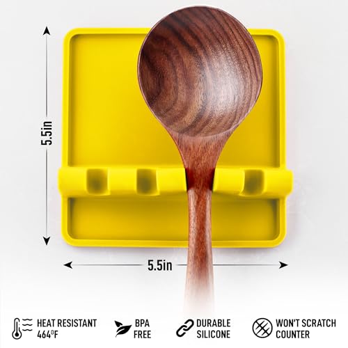 Silicone Utensil Rest with Drip Pad for Multiple Utensils (Medium / Lemon Yellow)