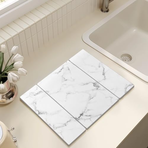 Large Stone Drying Mat for Kitchen Counter (White / 24" x 16")