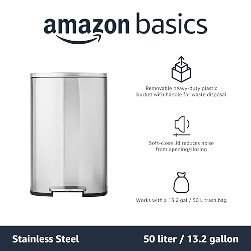 LARGE Trash Can (Satin Nickel / Big, 50L/13.2 Gal)