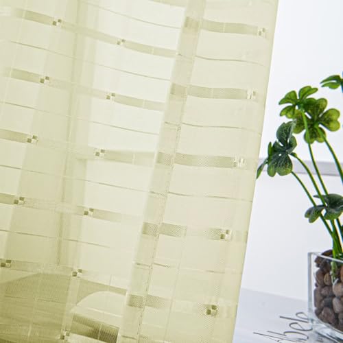 Check Sheer Curtains 90 Inches 2 Panels Set (Check - Sage Green / 52"W x 90"L (Pack of 2))