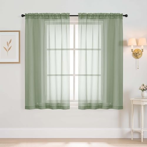 Sage Green Window Sheer Curtains 54 inch Length (42"W x 54"L (Pack of 2) / Sage Green)
