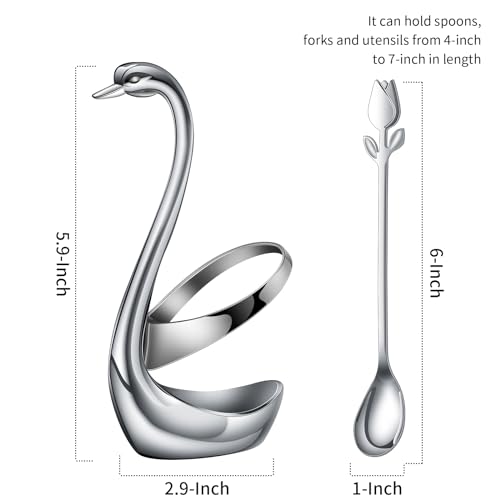 Silver Swan Base With 12 Pcs Coffee Spoon Holder Set (Silver Swan Set)