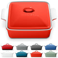Stoneware Casserole Dish Bakeware with Lid (2.5 Qt / Passion Red)