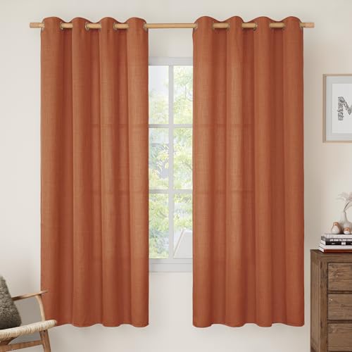 Terracotta 72 Inch Linen Curtains for Living Room 2 Panels (52"W x 72"L (Pack of 2) / Silver Grommet-terracotta)