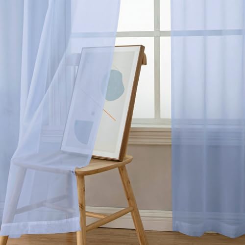 Sheer Curtains 96 inches Long 2 Panels Set for Living Room (Demin / 42"W x 96"L (Pack of 2))