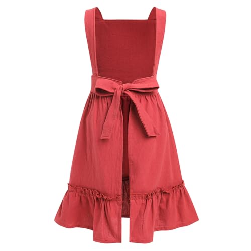 Play House Toddler Apron Cotton Linen Apron Housewarming Gift Mother's day Cute Aprons For Kids Cross Back Aprons For Girls Baking Pottery Pinafore Art Apron Red Kids 6 (Red Kids / 6-10 Years)