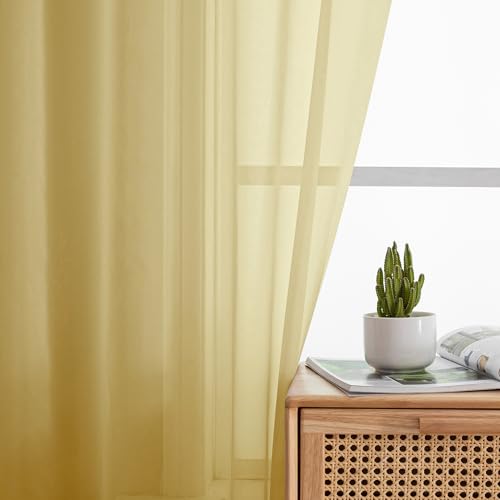 Yellow Tier Curtains for Kitchen 24 Inches Long 2 Panel Set (Yellow / 42"W x 24"L (Pack of 2))