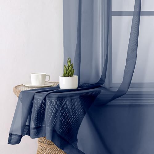 Navy Blue Sheer Curtains 84 Inches Long 2 Panels Set (Navy Blue / 40"W x 84"L (Pack of 2))