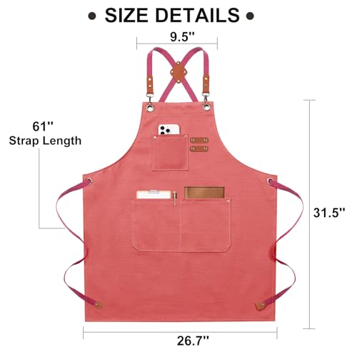 Chef Apron for Women Men with Large Pockets (Pink)