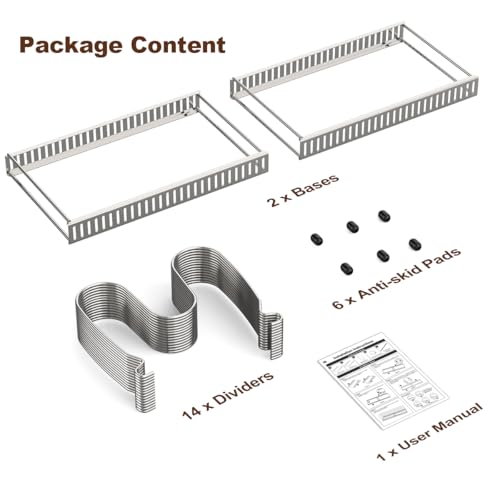 Pot and Pan Lid Organizer Holder Storage Rack (Silver / 14 Dividers)