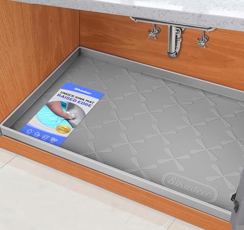 Waterproof Under Sink Mat Silicone 40"x19" (Gray / 40"W x 19"L)