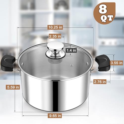 8 Quart Tri ply Stainless Steel Stock Pot with Lid for Cooking