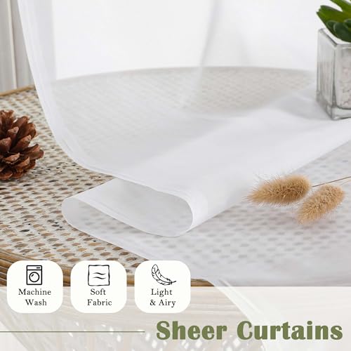 White Sheer Curtains 120 Inches Long 2 Panels (White / 59"W x 120"L (Pack of 2))