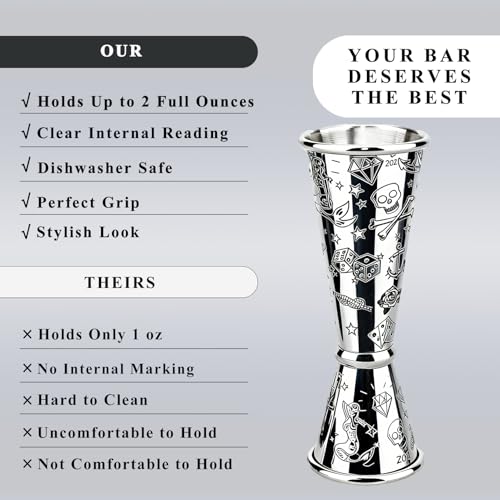 Jigger for Bartending (1 Jigger+ 2 Pourers with Caps / Printing Carving)