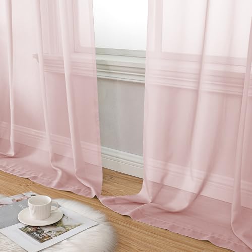 Blush Pink Sheer Curtains 54 Inch Length 2 Panels Set (42"W x 54"L (Pack of 2) / Blush Pink)
