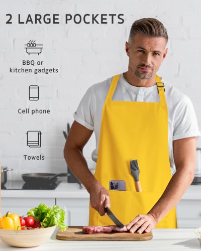 Chef Apron for Men Women with Pockets (Yellow)
