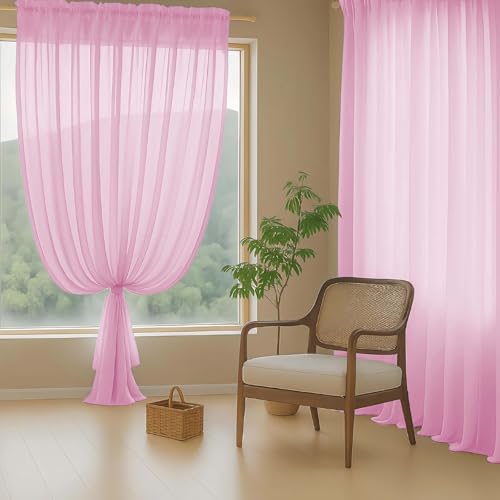 Light Pink Sheer Curtains for Window 72 inches Long 2 Panels Set (42"W x 72"L (Pack of 2) / Light Pink)
