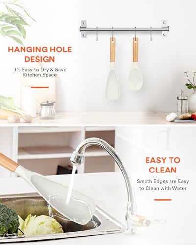 Cooking Spoon and Rice Scooper for Nonstick Cookware (White)