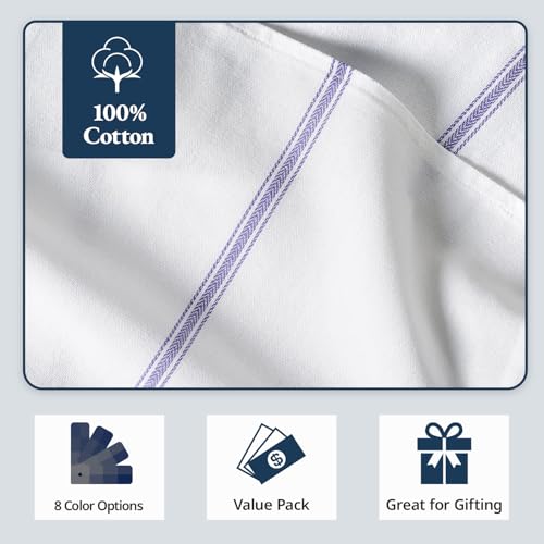 Dish Towels 100% Cotton Absorbent Lint (06 Pack / 02: Blue Stripe)
