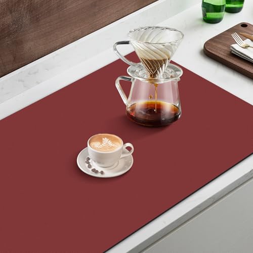 Coffee Mat Super Absorbent Dish Drying Mat Coffee Bar Mat 12"x 19" (Red / 19" x 12")