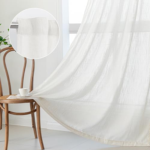 Natural Curtains 84 Inches Long (50"W x 84"L (Pack of 2) / Beige White)