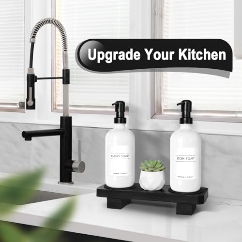 Hand Soap Dispenser for Kitchen (White Bottle + Black Pump)