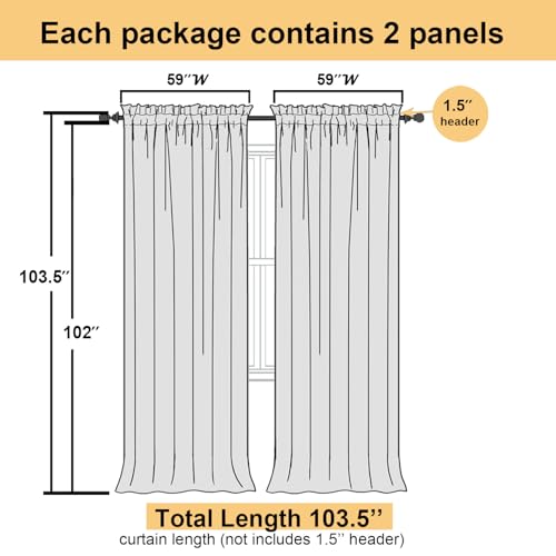 White Sheer Curtains 102 Inches Long 2 Pcs (White / 59"W x 102"L (Pack of 2))