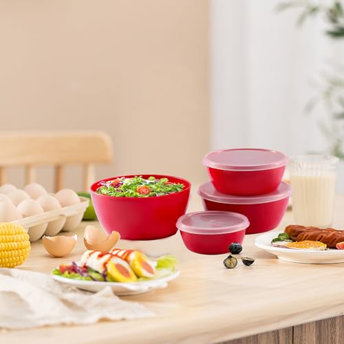 4 Piece Classic Plastic Bowls with Lids (Red)