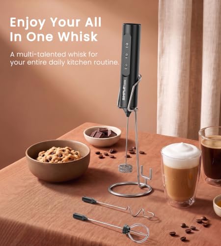 Rechargeable Handheld Milk Frother Wand with Stand (Phantom Black)