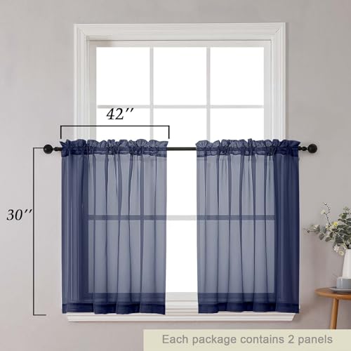 Navy Blue Kitchen Curtains 30 Inch Length Tier 2 PCS (Navy Blue / 42"W x 30"L (Pack of 2))