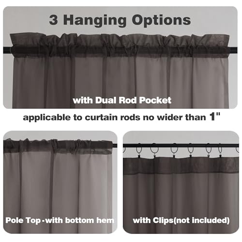 Chocolate Brown Sheer Valances for Windows (Chocolate Brown / 42"W x 16"L (Pack of 2))