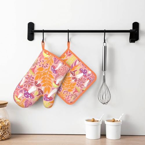 Mushroom Silicone Oven Mitts Pan Mats Set of 2 (Black3)