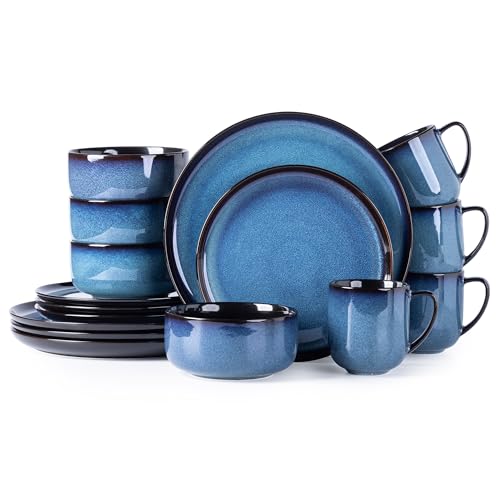 Ceramic Dinnerware Sets for 4 (Modern-Blue / Service for 4 (16pcs))