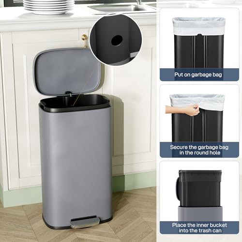 8 Gallon Step Kitchen Trash Can (30L / Grey)