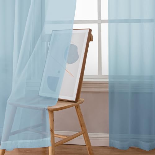 Sky Blue Sheer Curtains 90 Inches Long 2 Panels (Sky Blue / 42"W x 90"L (Pack of 2))